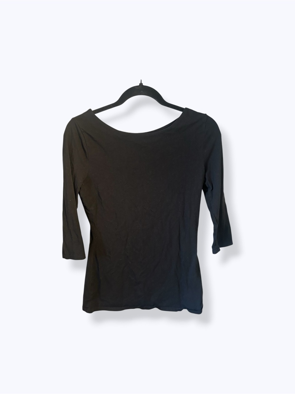 White + Warren Black Cotton Modal Elbow Sleeve Boatneck Top